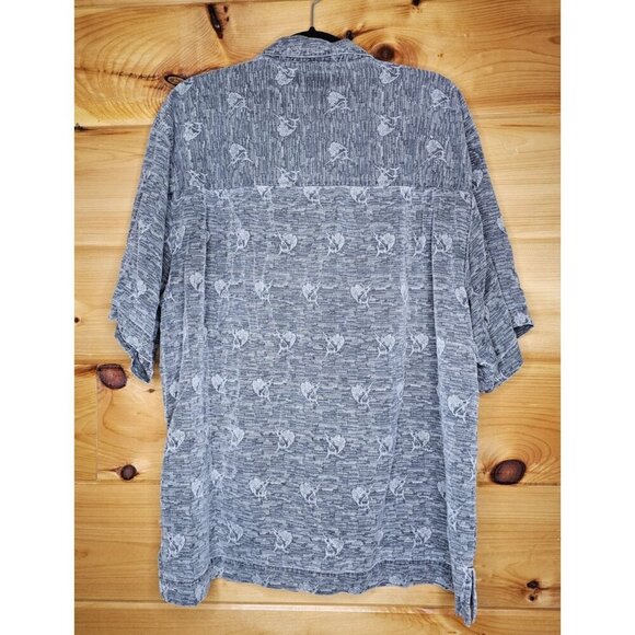 Bermuda Bay Fishing Theme Men's Shirt GRAY Size L 100% Silk - Picture 2 of 12